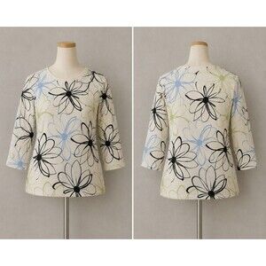 Andrea Viccaro Floral Print Sweater Top Retro Womens Large 3/4 Sleeve NWT